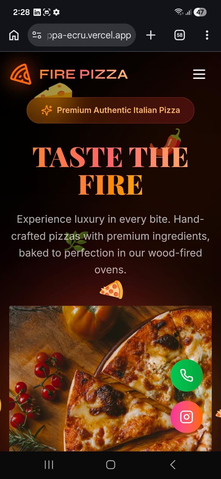 Pizza restaurant website preview
