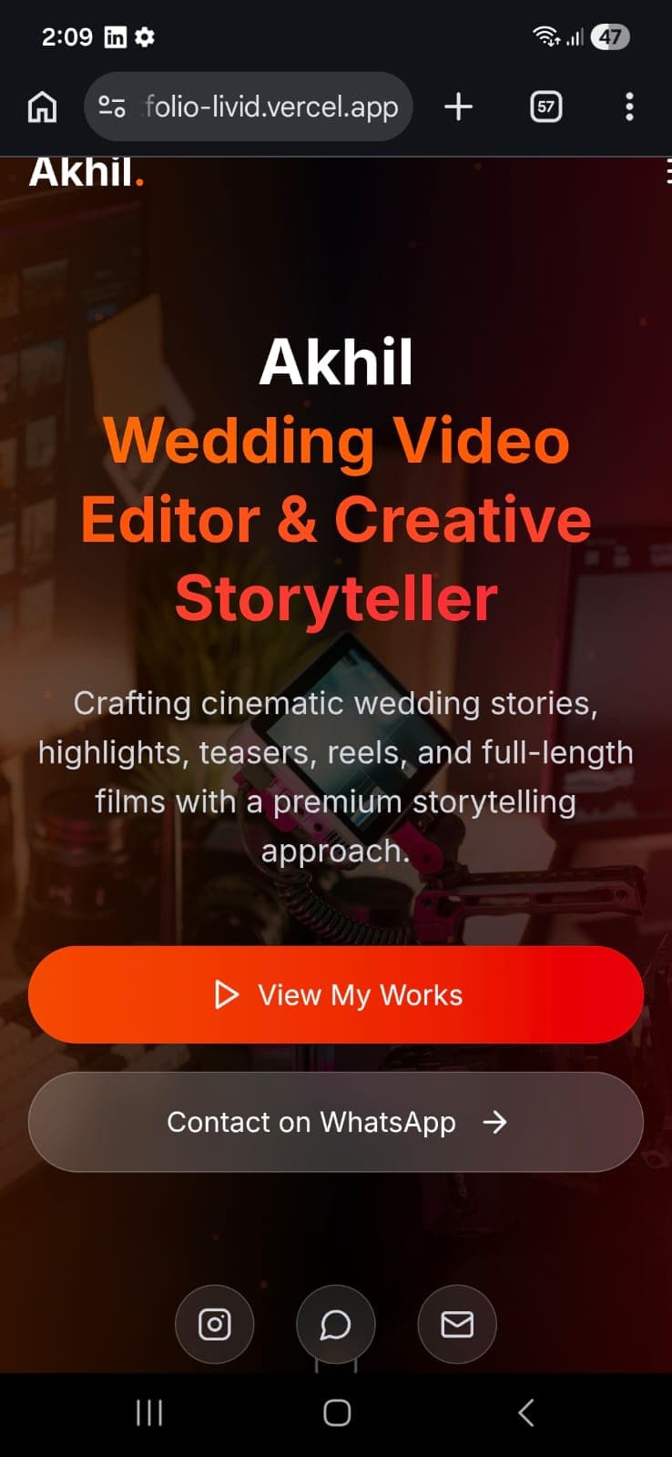Akhil wedding video editor portfolio website preview